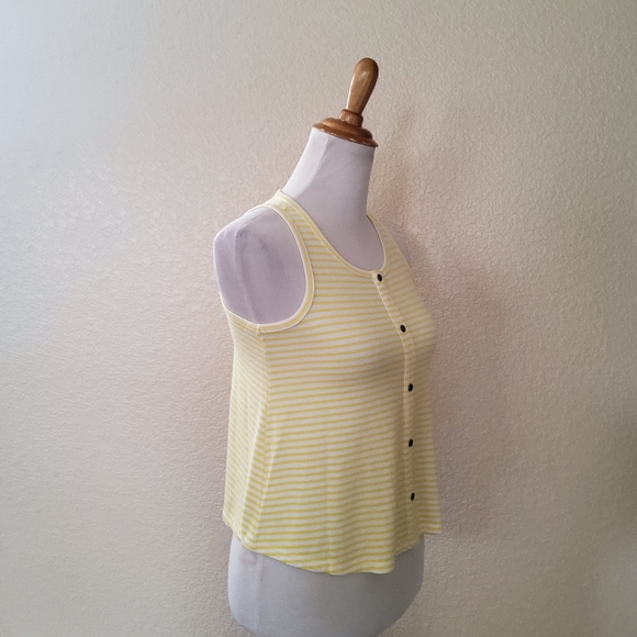 Copper Key Button Front Striped Sleeveless SwingTank Top Size M Yellow New - Picture 4 of 8